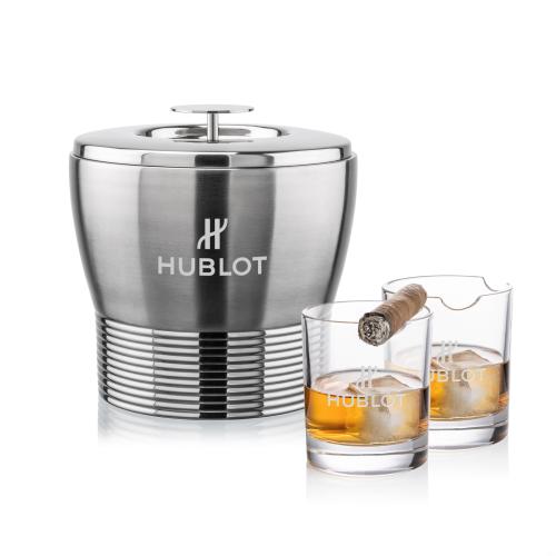Corporate Recognition Gifts - Etched Barware - Genoa Ice Bucket & Veradero On-the-Rocks