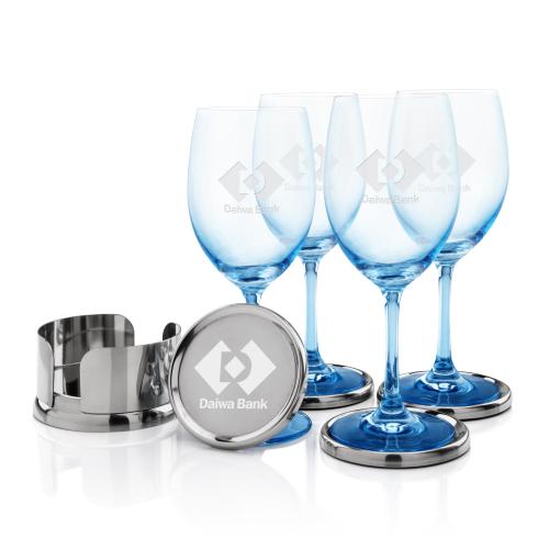 Corporate Recognition Gifts - Etched Barware - Wine Glasses - Baldoni Coasters & Soudan Blue Wine