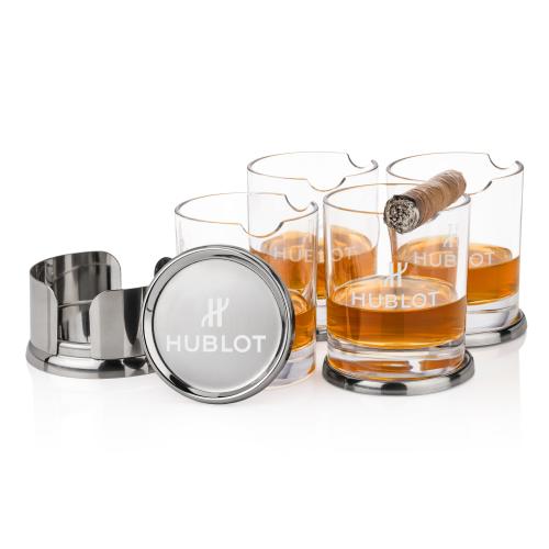 Corporate Recognition Gifts - Etched Barware - Baldoni Coasters & Veradero On-the-Rocks Set