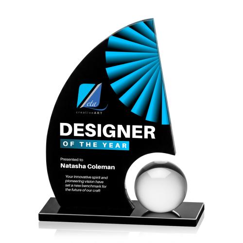 Corporate Awards - Crystal Awards - Ravenna Full Color Black Sail Crystal Award