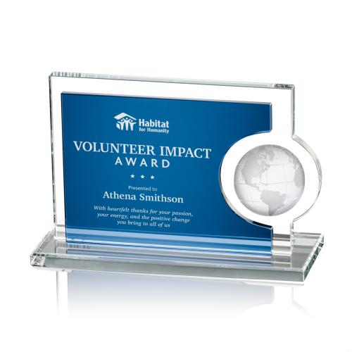 Corporate Awards - Crystal Awards - Calvina Globe Blue Spheres Crystal Award