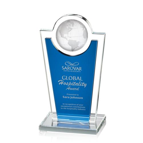 Corporate Awards - Crystal Awards - Fabiola Globe Blue Spheres Crystal Award