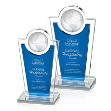 Fabiola Globe Blue Spheres Crystal Award - Corporate Awards
