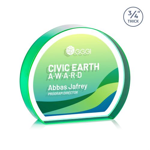 Corporate Awards - Crystal Awards - Maren Hemisphere Full Color Double Sided Emerald Circle Crystal Award