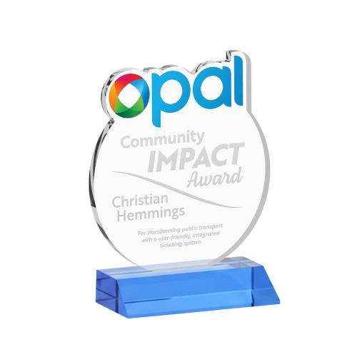 Corporate Awards - Crystal Awards - EdgeCraft Round on Mitered - Sky Blue (via Air)