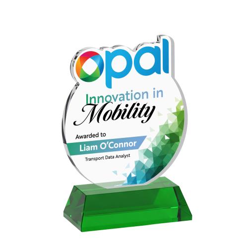 Corporate Awards - Crystal Awards - EdgeCraft Round Full Color on Hartford - Green (via Air)