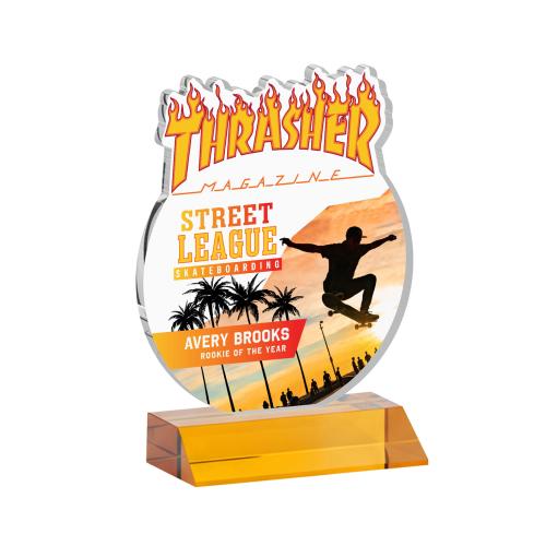 Corporate Awards - Crystal Awards - EdgeCraft Round Full Color on Mitered - Amber (via Air)