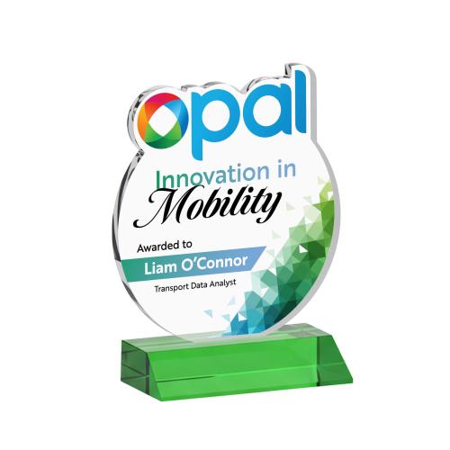 Corporate Awards - Crystal Awards - EdgeCraft Round Full Color on Mitered - Green (via Air)