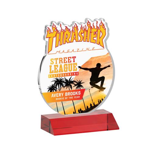 Corporate Awards - Crystal Awards - EdgeCraft Round Full Color on Mitered - Red (via Air)