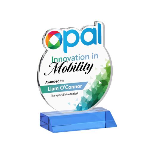 Corporate Awards - Crystal Awards - EdgeCraft Round Full Color on Mitered - Sky Blue (via Air)
