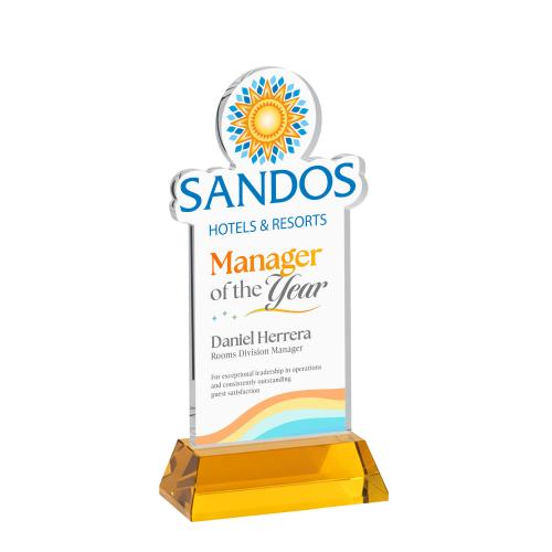 Corporate Awards - Crystal Awards - EdgeCraft Rectangle Full Color on Hartford - Amber (Ocean)