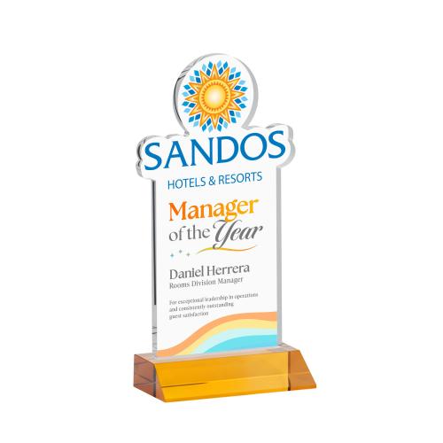 Corporate Awards - Crystal Awards - EdgeCraft Rectangle Full Color on Mitered - Amber (Ocean)