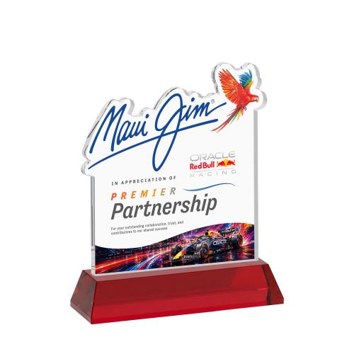 Corporate Awards - Crystal Awards - EdgeCraft Square Full Color on Hartford - Red (via Ocean)