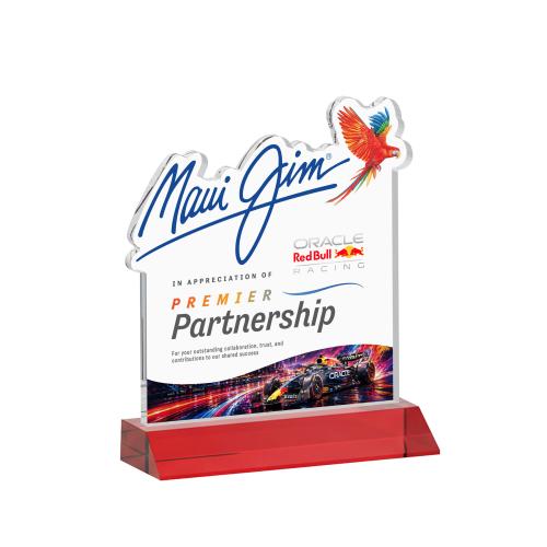 Corporate Awards - Crystal Awards - EdgeCraft Square Full Color on Mitered - Red (via Ocean)