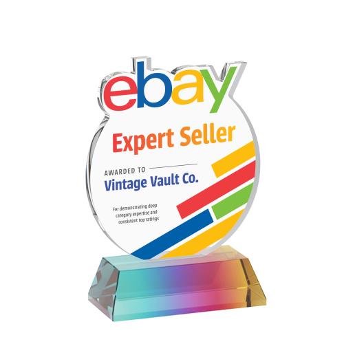 Corporate Awards - Crystal Awards - EdgeCraft Round Full Color on Hartford - Prismatic (Ocean)