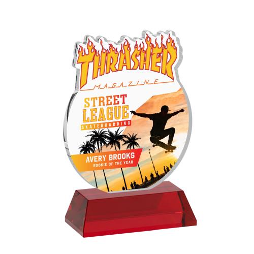 Corporate Awards - Crystal Awards - EdgeCraft Round Full Color on Hartford - Red (via Ocean)