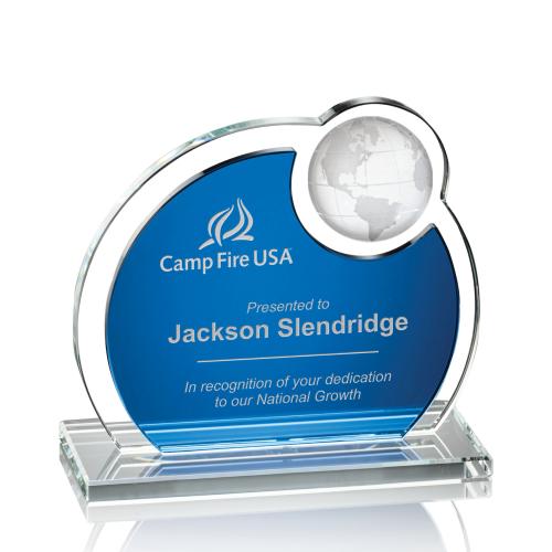 Corporate Awards - Crystal Awards - Riccarda Globe Blue Spheres Crystal Award