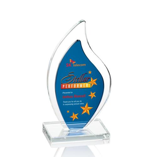 Corporate Awards - Crystal Awards - Flamingo Full Color Blue Flame Crystal Award