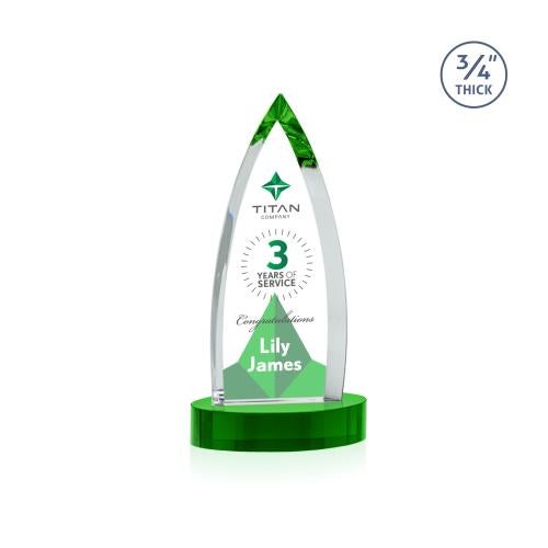 Corporate Awards - Crystal Awards - Shildon Full Color Green on Alberton Base Crystal Award