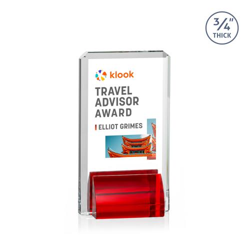 Corporate Awards - Crystal Awards - Annapolis Full Color Red Rectangle Crystal Award