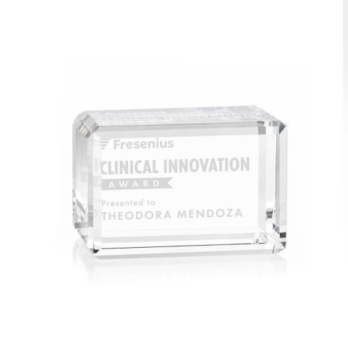 Corporate Awards - Crystal Awards - Crystal Paperweights - Fulton Cube Horizontal Rectangle Crystal Award