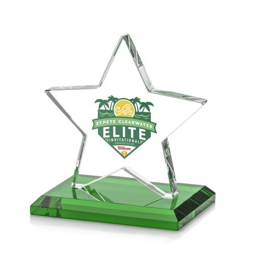 Corporate Awards - Crystal Awards - Crystal Star Awards - Sudbury Full Color Green Star Crystal Award