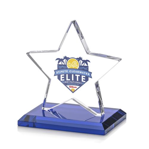 Corporate Awards - Crystal Awards - Crystal Star Awards - Sudbury Full Color Blue Star Crystal Award