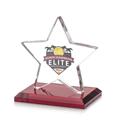 Corporate Awards - Crystal Awards - Crystal Star Awards - Sudbury Full Color Red Star Crystal Award