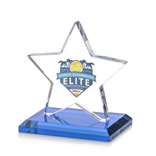 Corporate Awards - Crystal Awards - Crystal Star Awards - Sudbury Full Color Sky Blue Star Crystal Award