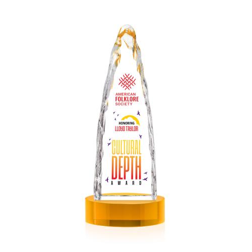 Corporate Awards - Crystal Awards - Goderich Full Color Amber on Base Obelisk Crystal Award