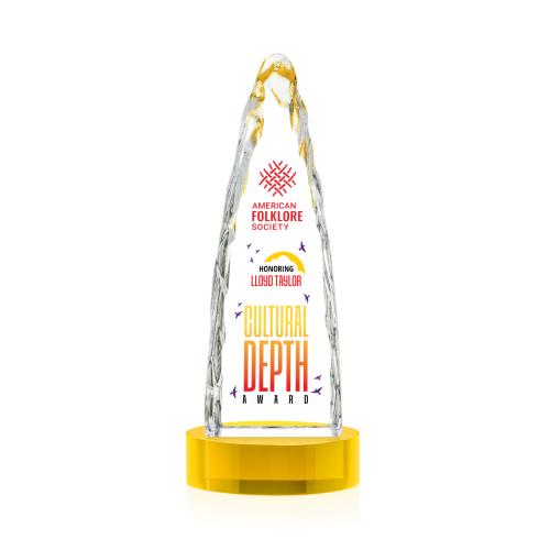 Corporate Awards - Crystal Awards - Goderich Full Color Gold on Base Obelisk Crystal Award