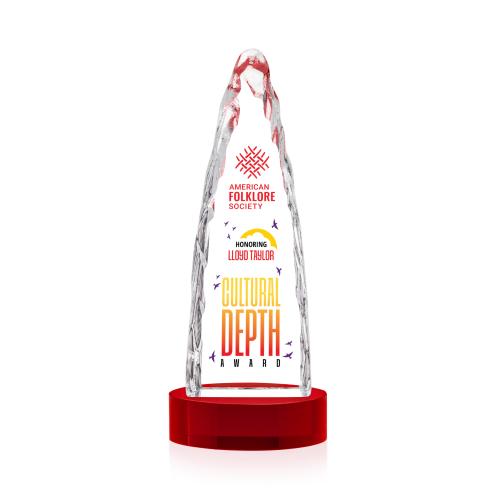 Corporate Awards - Crystal Awards - Goderich Full Color Red on Base Obelisk Crystal Award