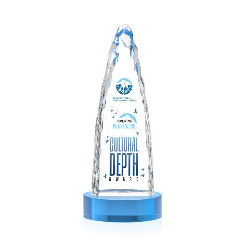 Corporate Awards - Crystal Awards - Goderich Full Color Sky Blue on Base Obelisk Crystal Award