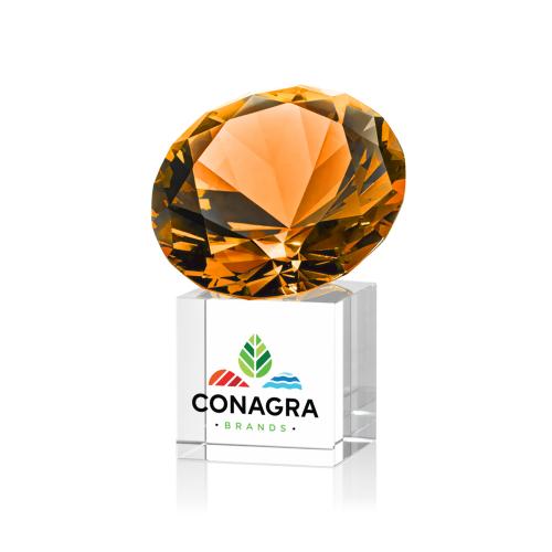 Corporate Awards - Crystal Awards - Amber on Cube Full Color Crystal Award