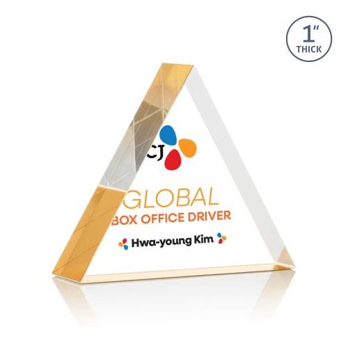 Corporate Awards - Acrylic Awards - Spartan Triangle Full Color Gold Diamond Acrylic Award