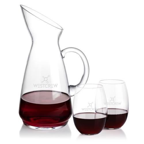 Corporate Recognition Gifts - Etched Barware - Taroni Carafe & Carlita Stemless Wine