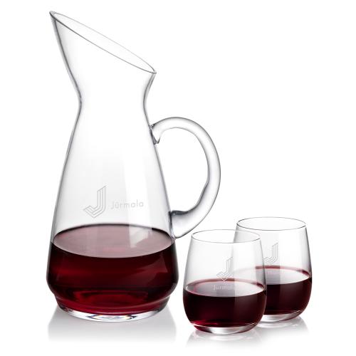 Corporate Recognition Gifts - Etched Barware - Taroni Carafe & Crestview Stemless Wine