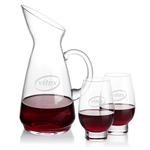 Corporate Recognition Gifts - Etched Barware - Taroni Carafe & Glenarden Stemless Wine