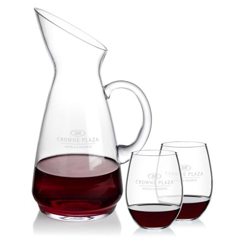 Corporate Recognition Gifts - Etched Barware - Taroni Carafe & RIEDEL Stemless Wine