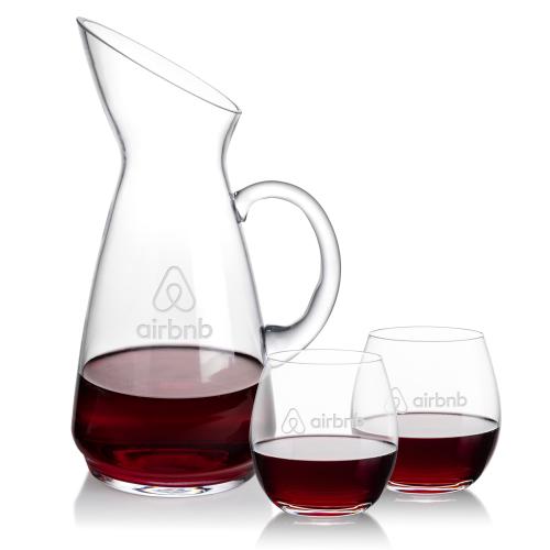 Corporate Recognition Gifts - Etched Barware - Taroni Carafe & Redmond Stemless Wine