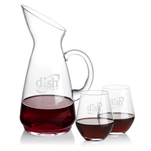 Taroni Carafe & Reina Stemless Wine Corporate Recognition Gifts - Etched Barware - Taroni Carafe & Reina Stemless Wine
