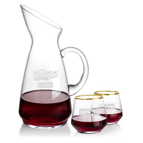 Corporate Recognition Gifts - Etched Barware - Taroni Carafe & Tucson Gold Stemless Wine
