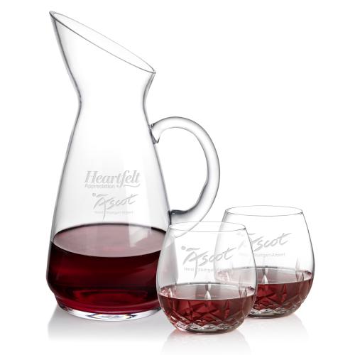 Corporate Recognition Gifts - Etched Barware - Taroni Carafe & Templeton Stemless Wine