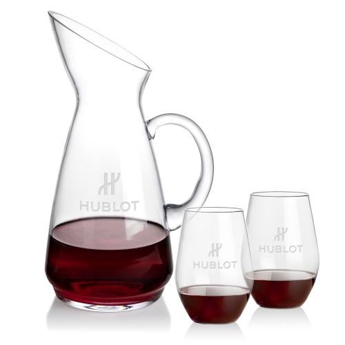Taroni Carafe & Vale Stemless Wine Corporate Recognition Gifts - Etched Barware - Taroni Carafe & Vale Stemless Wine