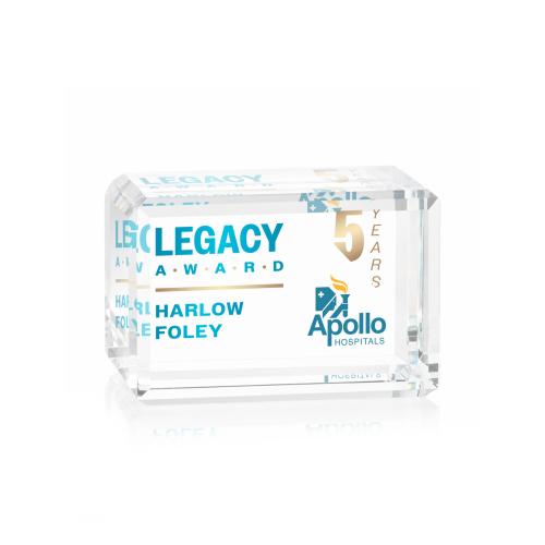 Corporate Awards - Crystal Awards - Fulton Cube Full Color Horizontal Rectangle Crystal Award