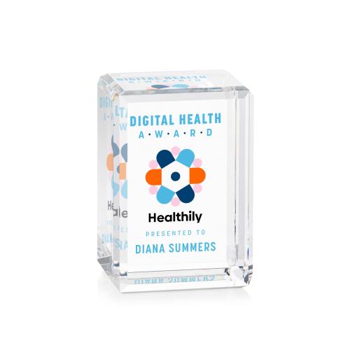 Corporate Awards - Crystal Awards - Fulton Cube Full Color Vertical Rectangle Crystal Award