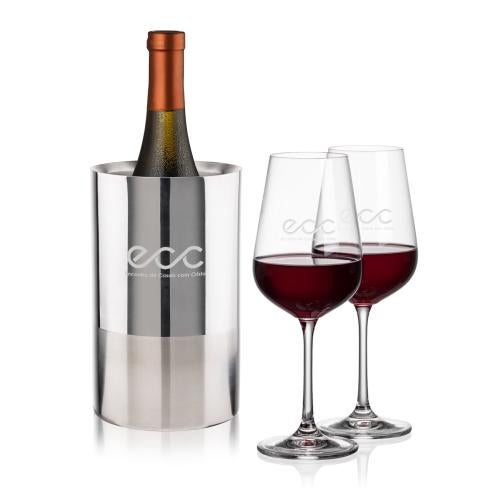 Corporate Recognition Gifts - Etched Barware - Catania Wine Cooler & Laurent Wine Set