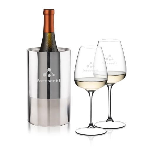 Corporate Recognition Gifts - Etched Barware - Catania Wine Cooler & RIEDEL Trauben Wine Set