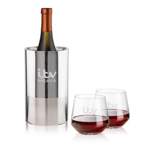 Corporate Recognition Gifts - Etched Barware - Catania Wine Cooler & Sturgis Stemless Wine Set