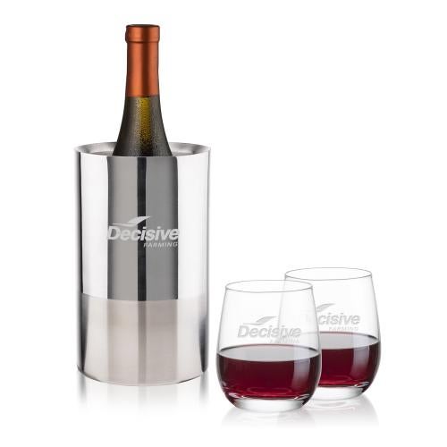 Corporate Recognition Gifts - Etched Barware - Catania Wine Cooler & Salem Stemless Wine Set